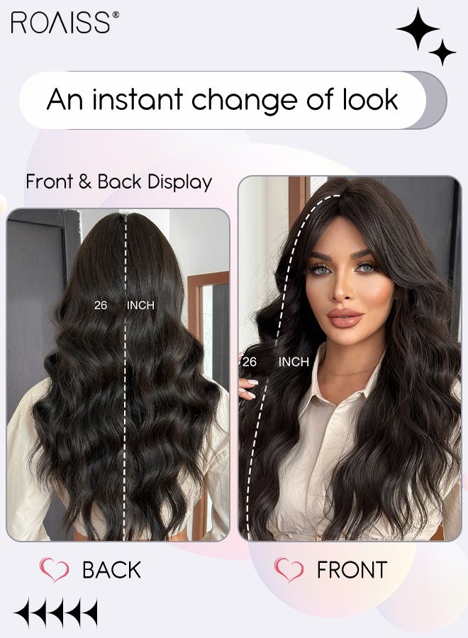 roaiss Natural Black Wavy Hair Wig, Women's Middle Parting Natural Soft Synthetic Heat Resistant Hair Wig for Wedding Cosplay Party Daily Use, 67cm (26 inches) - Image 2